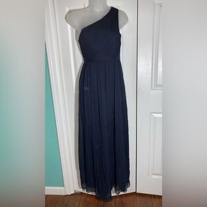 J. Crew One Shoulder Corrugated Silk Dark Navy Blue Evening Formal Dress 0  AA09